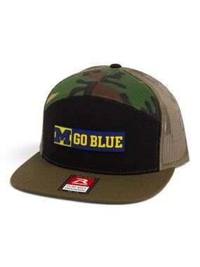 Michigan Wolverines GO BLUE 3D Snapback Flat Bill Trucker Hat- Black/ Camo/ Lode